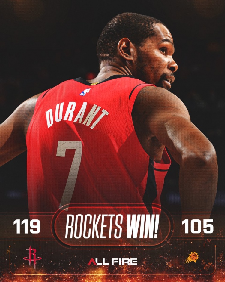 开云体育网址-7连胜以7号为封面!火箭官方赢球海报封面人物——杜兰特